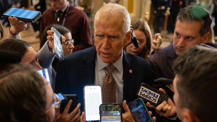 Sen. Thom Tillis speaks as a grand jury declines to indict Democratic lawmakers in the illegal orders video case